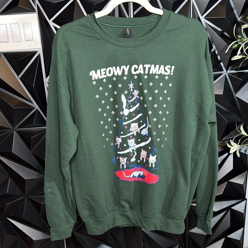 Green Meowy Catmas Sweatshirts Sz M